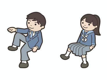 座る中学生 生徒,学校,座る,腰をかける,片膝を立てる,中学生,中高生,男子,女子,制服のイラスト素材