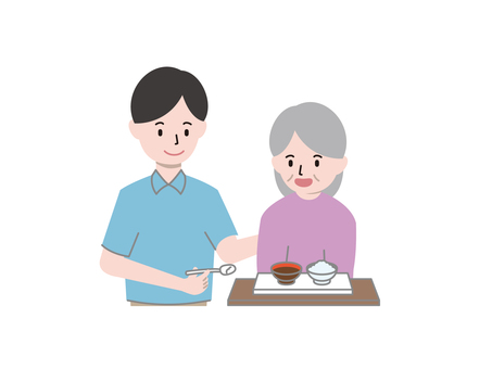 訪問介護　食事のイラスト 訪問介護,お年寄り,男性,食事サポート,医療・福祉のイラスト素材