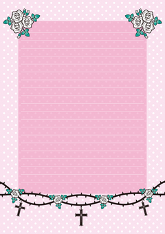 便箋・縦タイプ・ピンク 薔薇,便箋,メモ,レターセット,手紙,ガーリー,かわいい,花柄,十字架,ドット柄のイラスト素材
