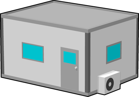 プレハブ小屋 プレハブ小屋 建物,小屋,プレハブ,室外機,プレハブ小屋,灰色,3dcg,立体,デフォルメ,背景透過のイラスト素材