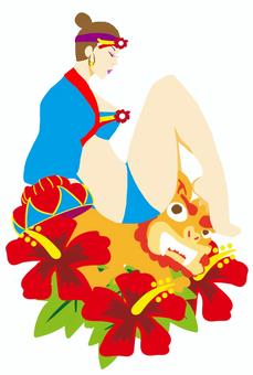 紅型女子 舞踊,女性,ポップ,シンプル,かわいい,王族,紅型,琉球王国,伝統,衣装のイラスト素材