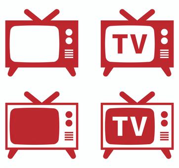 レトロなテレビのアイコンセット 赤 テレビ,tv,モニター,テレビジョン,家電,メディア,放送,番組,レトロ,ブラウン管のイラスト素材