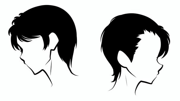 横顔の少年少女シルエット シルエット,横顔,少年,少女,人物,キャラクター,モノクロ,表情なし,挿絵,小説のイラスト素材