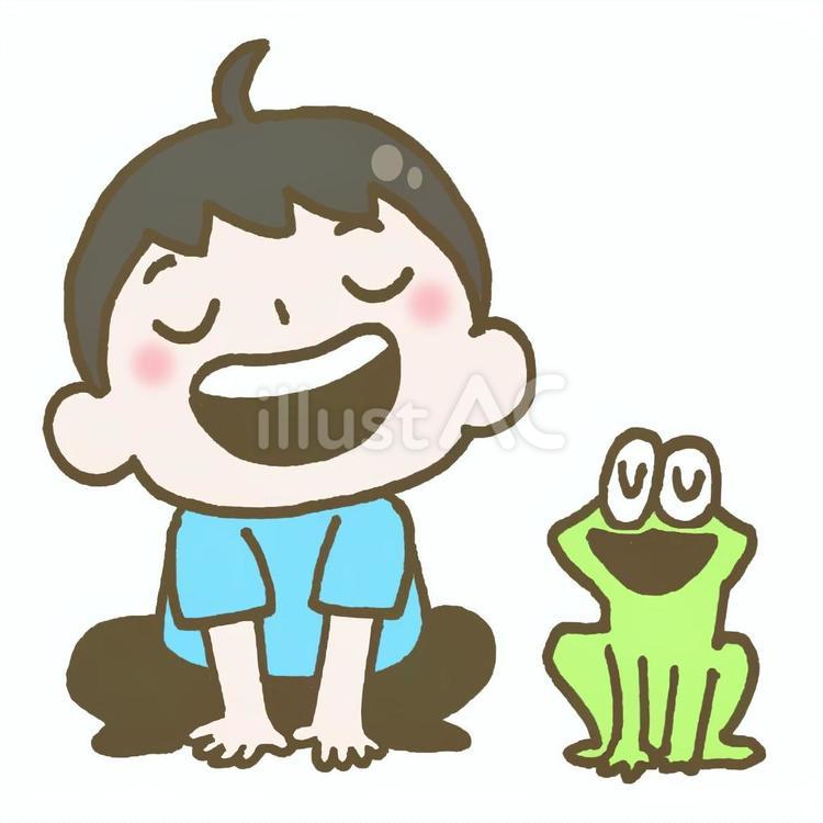 カエルの真似をする子ども こども,子ども,カエルのイラスト素材