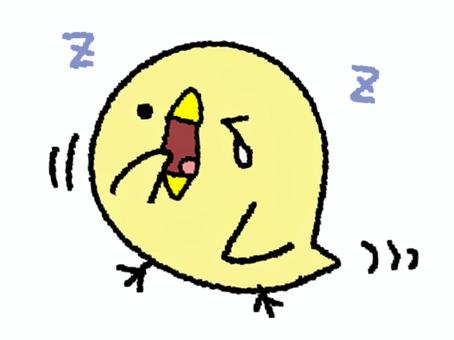 あくびをするひよこ あくびをするひよこ ひよこ,あくび,寝不足,リアクション,pop調,手描き,挿絵,ワンポイント,素材,商用可のイラスト素材