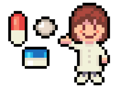 薬を説明する薬剤師 薬剤師,薬,説明,錠剤,カプセル,軟膏,女性,白衣,笑顔,ゲームのイラスト素材
