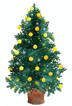クリスマスツリーのイラスト金ボール クリスマスツリー,クリスマス,ツリー,モミ,モミの木,木,樹木,植物,冬,12月のイラスト素材