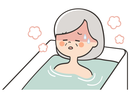お風呂でのぼせるおばあさん お風呂,のぼせる,のぼせ,暑い,熱い,体調不良,不調,クラクラ,フラフラ,めまいのイラスト素材