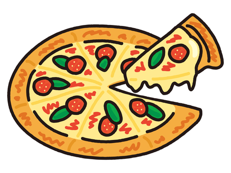 チーズたっぷりピザ ピザ,マルゲリータ,イタリアン,チーズ,デリバリー,パーティ,ディナー,ランチ,グルメ,食べ物のイラスト素材