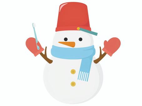 ハブラシを持っている雪だるま ハブラシを持っている雪だるま 雪だるま,冬,ハブラシ,歯ブラシ,歯科,歯医者,歯科医院,雪,バケツ,マフラーのイラスト素材