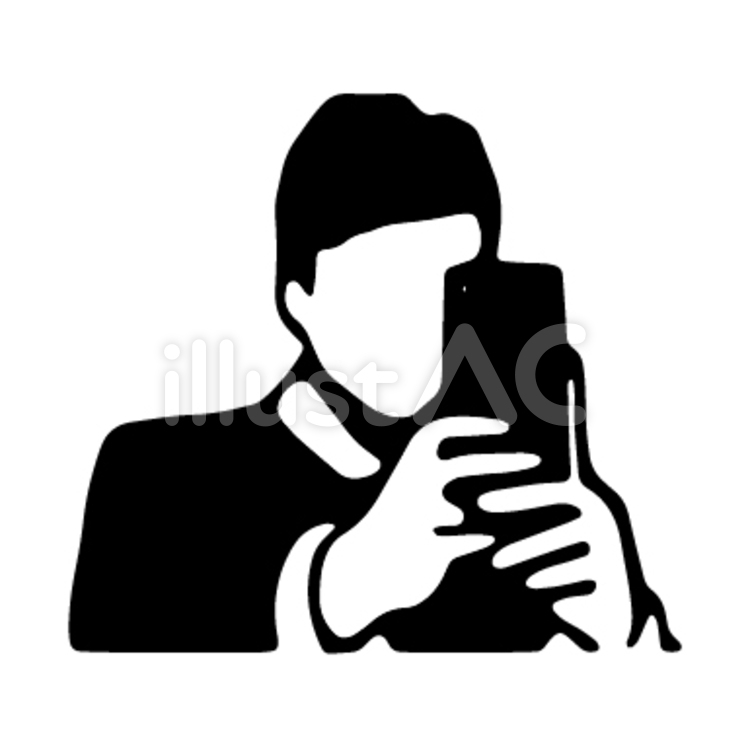 スマホで写真を撮る シルエット,モノクロ,人物のイラスト素材