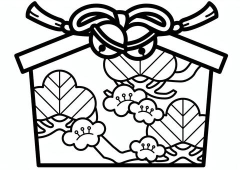 絵馬-1c 絵馬,鈴,紐,松,梅,かわいい,シンプル,モノクロ,白黒,シルエットのイラスト素材