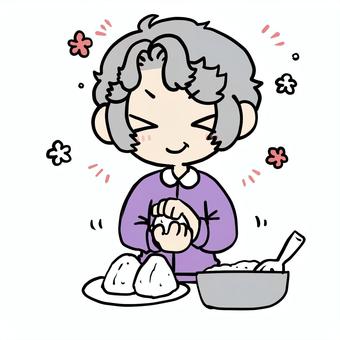 おにぎりを握る笑顔のおばあさん おにぎりを握る笑顔のおばあさん おばあさん,おにぎり,笑顔,握る,うれしい,楽しみ,にこにこ,期待,気持ち,込めるのイラスト素材