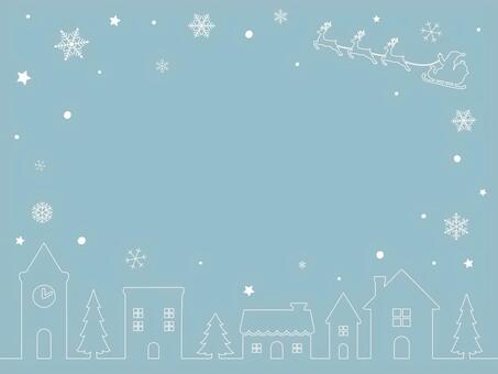 クリスマスの街並み線画背景ブルー クリスマス,背景,冬,雪景色,寒中見舞い,メッセージ,11月,12月,1月,2月のイラスト素材