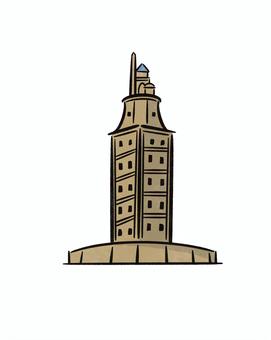 ヘラクレスの塔 世界遺産,文化遺産,手描きイラスト,手描き,ヘラクレスの塔のイラスト素材