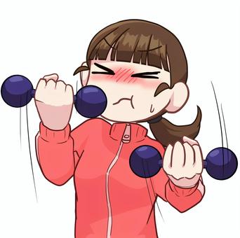 筋トレをする女性 筋トレをする女性 人物,生活,バストアップ,女性,ジャージ,ダンベル,トレーニング,運動,素材のイラスト素材