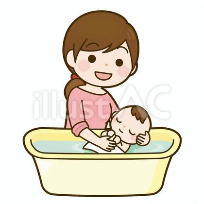 赤ちゃんの沐浴をするママ