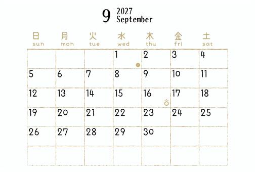 2027年9月の新月満月カレンダー  カレンダー,2027年,2027,9月,令和9年,令和九年,新月,満月,毎月,1か月のイラスト素材