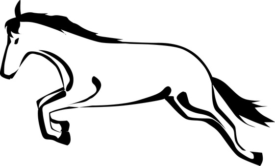 馬ジャンプ　 馬,野生,横向き,走る,ジャンプ,躍動,動物,干支,筆絵,白黒のイラスト素材