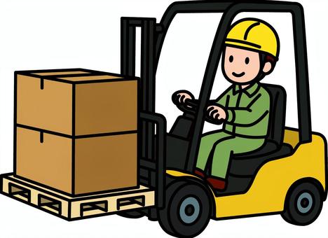 フォークリフトのカーキの作業員です。 フォークリフト,シンプル,段ボール,作業員,運転手,荷役,倉庫,工場,物流,重機のイラスト素材