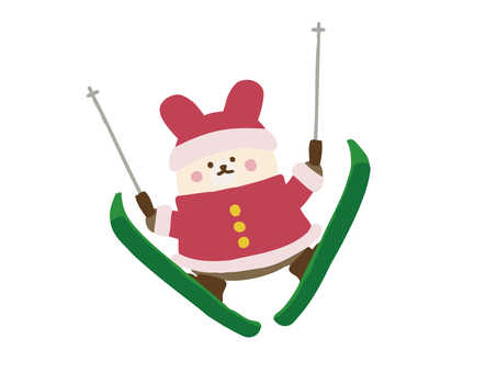 スキーをするウサギ② 動物,冬,スキー,スキージャンプ,ジャンプ,雪遊び,ウサギ,スポーツ,レジャー,ウィンタースポーツのイラスト素材