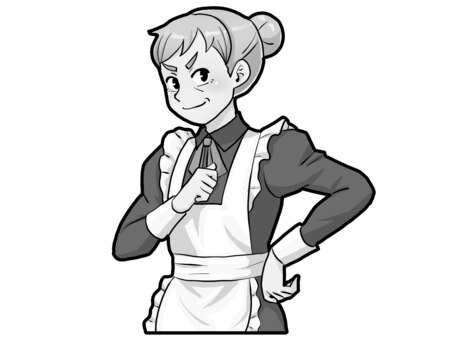 ベテランメイド【グレースケール】 メイド,ベテラン,達人,メイド長,高齢者,頼もしい,女性,グレースケールのイラスト素材