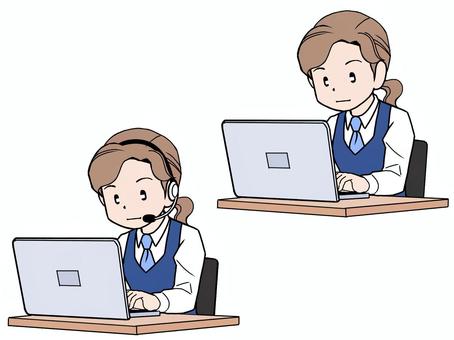 PC閲覧つめあわせ3　会社員女性 パソコン,仕事,デスクワーク,オフィスワーク,オペレーター,ol,職員,店員,制服姿,女性のイラスト素材