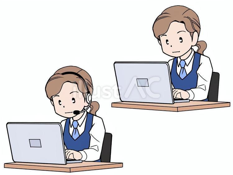 PC閲覧つめあわせ3　会社員女性 パソコン,仕事,デスクワークのイラスト素材