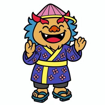 沖縄衣装を着たシーサー 沖縄,民族衣装,シーサー,琉球文化,キャラクターのイラスト素材