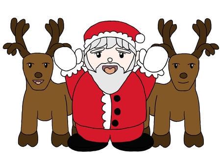 デフォルメされたトナカイとサンタ サンタクロース,トナカイ,クリスマス,サンタ,人物,動物,生き物,人間,おじいさん,デフォルメのイラスト素材