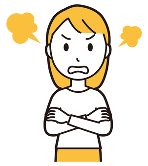  ロングヘア女性(黄)-439-バスト 正面,怒る,女性,女の子,人物,かわいい,キレる,叱る,ムカつく,喧嘩のイラスト素材