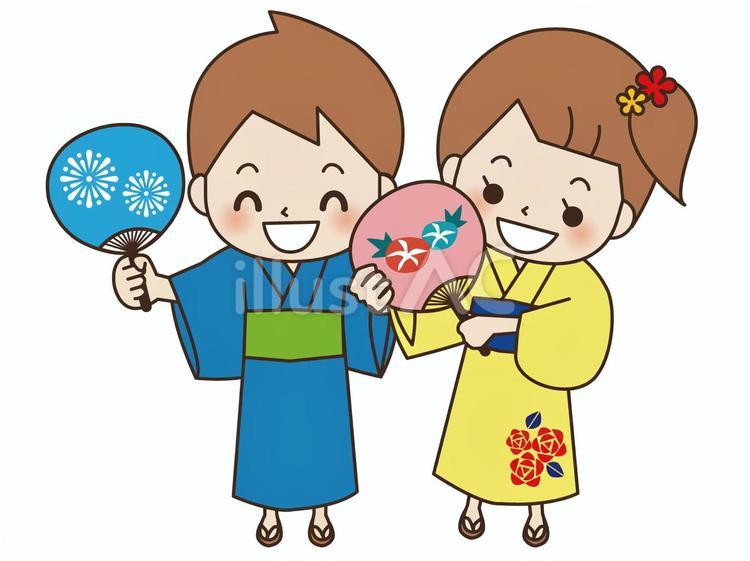 うちわを持つ子供01 うちわ,子供,浴衣のイラスト素材