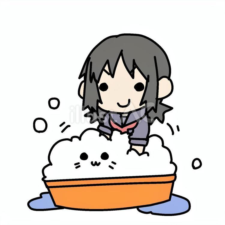 猫を洗う学生少女 学生,猫,洗うのイラスト素材