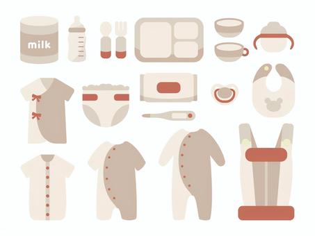 baby items pastel ベビーアイテム,おしゃれ,生活,セット,赤ちゃん,パステル,粉ミルク,哺乳瓶,離乳食,スプーンのイラスト素材