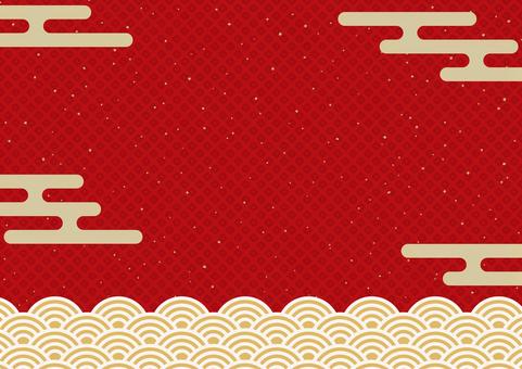 新春チラシ背景-11 背景,和柄,フレーム,青海波,雲,霞,金粉,霞文様,鹿の子,赤のイラスト素材