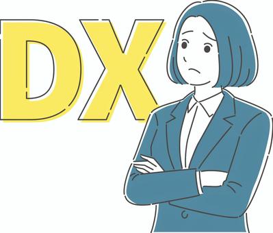 DXに悩む女性ビジネスマンのイラスト デジタルトランスフォーメーショ,it,se,dx,悩む,困る,迷う,不安,難題,人物のイラスト素材