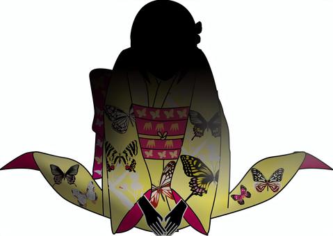 和服シルエット 和服,衣装,振袖,ご挨拶,正月,女性,柄,蝶々,シルエットのイラスト素材