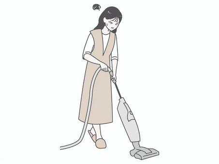 掃除機をかける女性｜体調不良・だるさ 女性,掃除機,シンプル,かわいい,ベクター,おしゃれ,家事,掃除,主婦,体調不良のイラスト素材