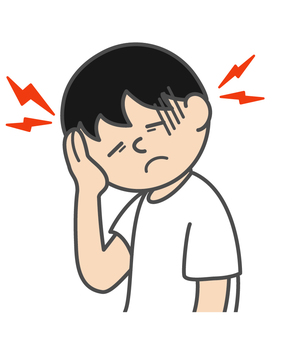 頭を押さえる体調不良の男の子 男の子,ストレス,症状,心労,辛い,しんどい,落ち込む,へこむ,だるい,気落ちのイラスト素材