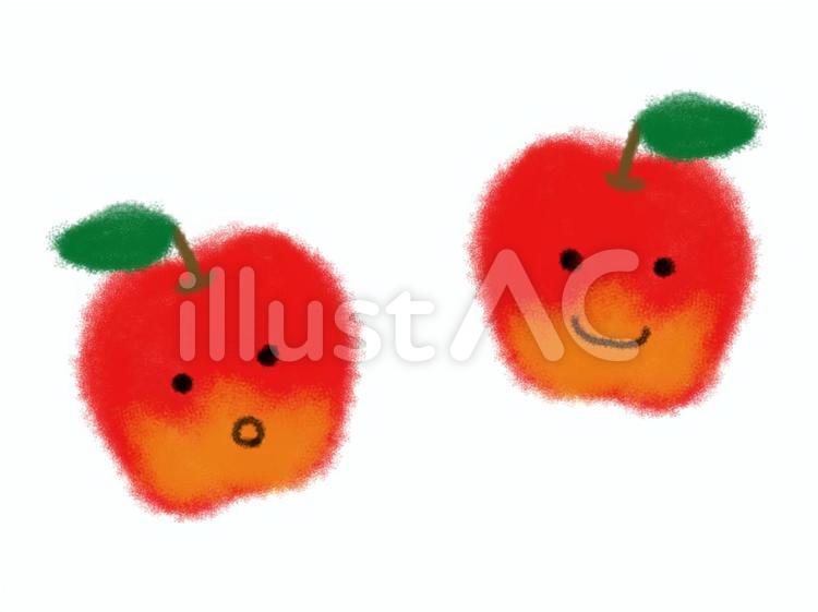 顔のついた2つのリンゴ りんご,果物,フルーツのイラスト素材