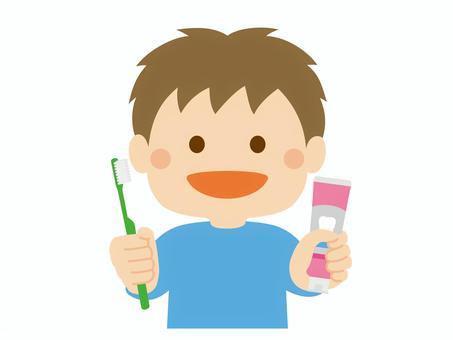 歯磨き_歯ブラシと歯磨き粉 こども,歯磨き,歯ブラシ,歯磨き粉,男の子,笑顔,小学生,園児,小学校,幼稚園のイラスト素材