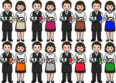 接客スタッフです。 ホール,スタッフ,シンプル,サービス,飲食店,レストラン,カフェ,ファミレス,接客,バイトのイラスト素材