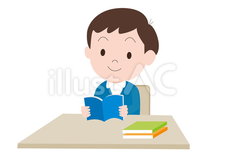 読書をする制服姿の小学生男子 読書,本,男子のイラスト素材