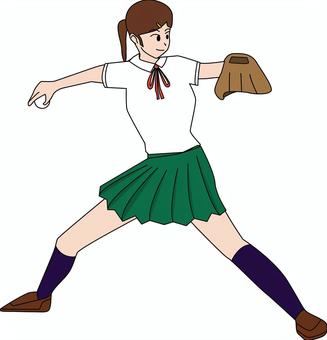 ピッチャー女子 ピッチャー,野球,ボール,投げる,女子,高校生,制服,夏服のイラスト素材