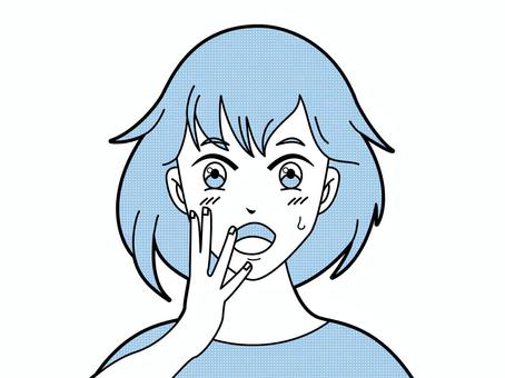 漫画風　驚いている女性 人物,漫画,漫画風,コミック,コミック風,線画,手書き,女性,女の子,驚きのイラスト素材