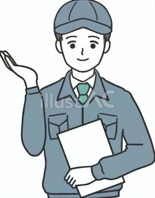 案内する作業着の男性 工場,男性,作業員のイラスト素材