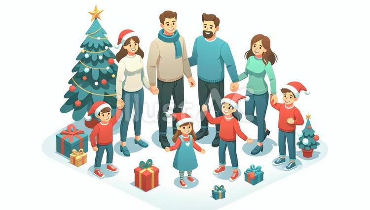 クリスマスを楽しむ家族 クリスマス,イブ,プレゼントのイラスト素材