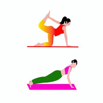 ヨガ 0107 ヨガ,ポーズ,ストレッチ,エクササイズ,トレーニング,女性,運動,ヨガマット,バランス,柔軟のイラスト素材