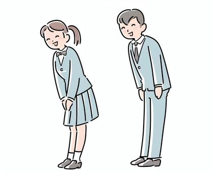 あいさつをする高校生　男女 挨拶,高校生,男女,全身,笑顔,制服,おはよう,こんにちは,ありがとう,よろしくのイラスト素材
