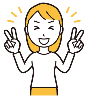  ロングヘア女性(黄)-486-バスト ピース,女性,女の子,人物,かわいい,喜ぶ,嬉しい,勝つ,成功,チョキのイラスト素材